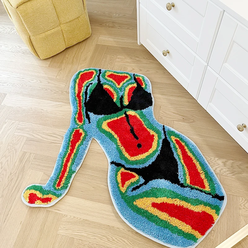 Colorful Female Body Shape Tufted Rug Aesthetic Home Warm Decor Carpet Plush Fluffy Soft Multiple Color Home Decor Living Room