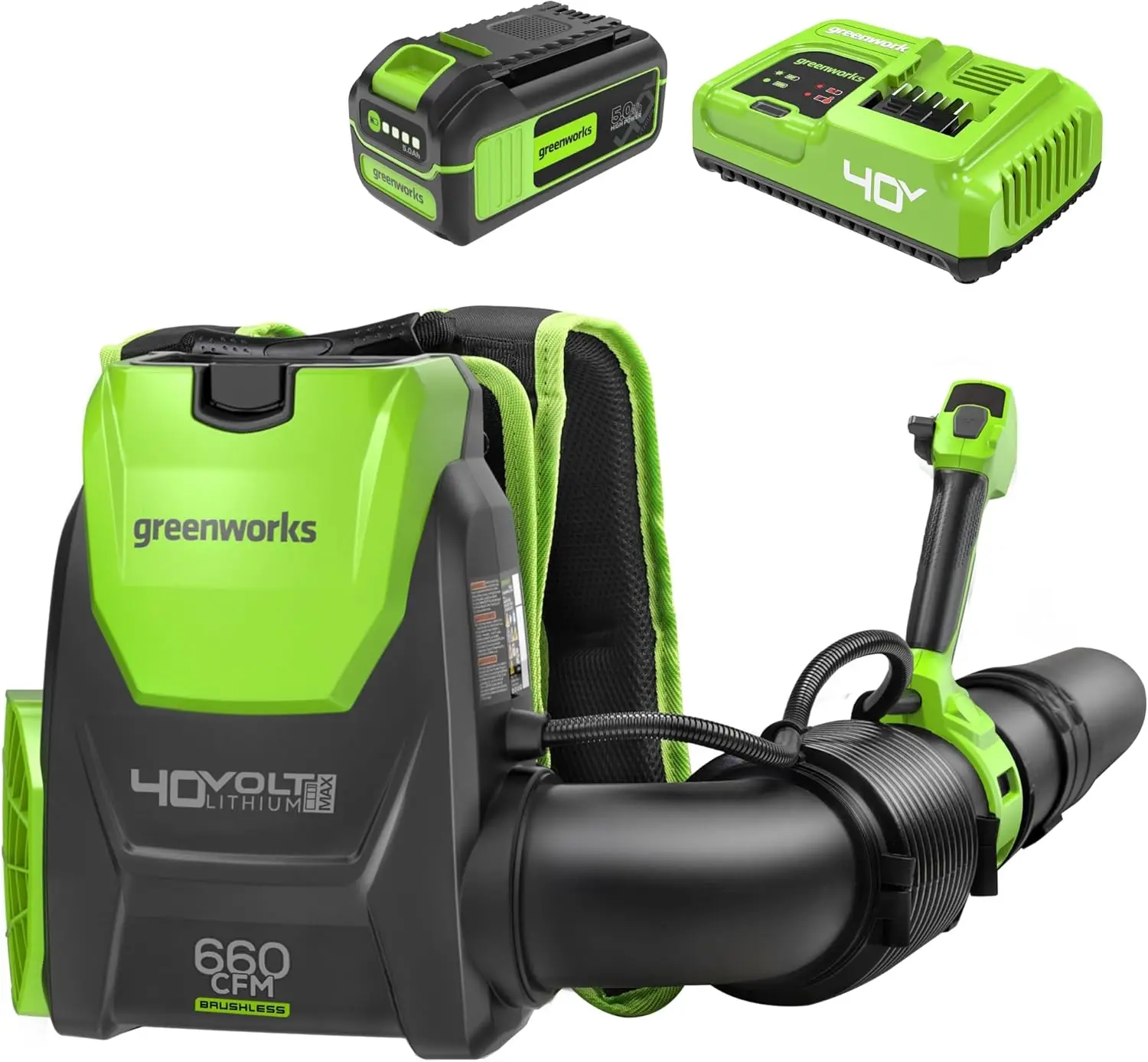 

40V (660 CFM / 165 MPH) Brushless Backpack Leaf Blower, Commercial-Grade Power for Yards, Driveways, Patios, Includes 5.0Ah Batt