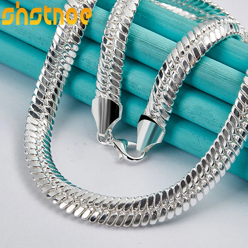 SHSTONE 925 Sterling Silver 10mm 18 Inch Side Snake Chain Necklaces For Women Man Engagement Wedding Fashion Charm Jewelry Gifts