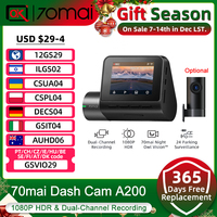 70mai Dash Cam A200 1080P HDR Dual Channel Car DVR 130° FOV Car Black Box 24 Hour Parking Monitor Car Recorder Night Owl Vision