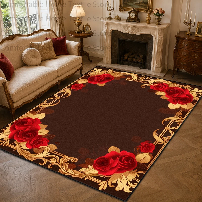 Rich Tone Rococo Royal Palace Style Large Area Living Room Rug Non-slip Durable Reception Room Carpet Easy Cleaning Fluffy Mat