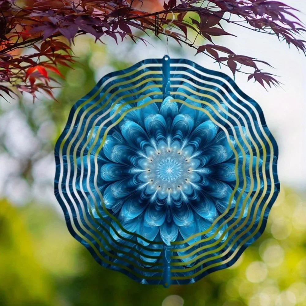 CIFBUY Windspiele, leuchtend blau-goldene Mandala-Gartendekoration, hängendes Ornament für Terrasse, Hof, Rasen, Veranda, Balkon