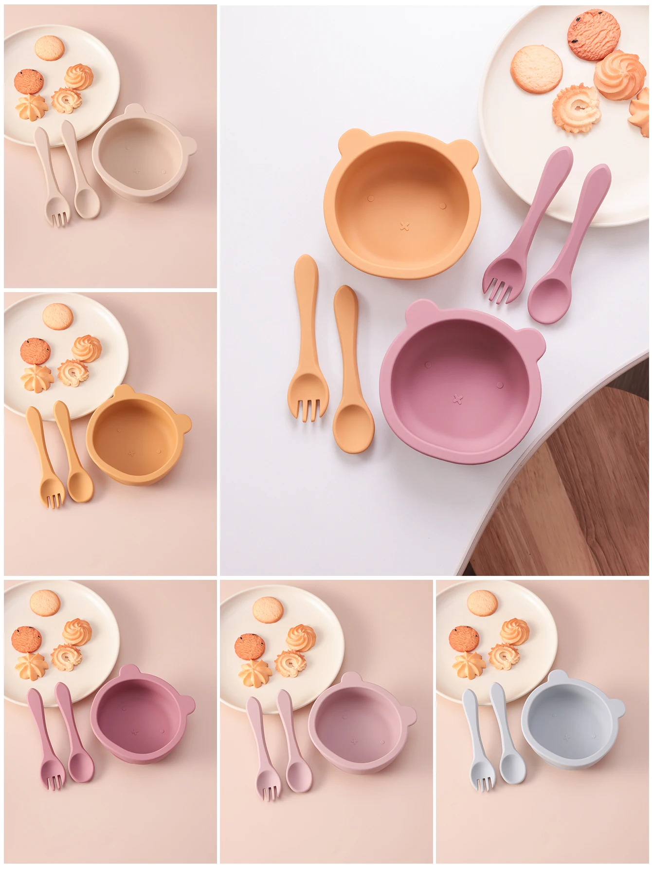 3PCS Silicone Baby Feeding Bowl Set With Suction Base BPA Free Toddler Utensils Spoon Fork Kids Tableware Training Plate