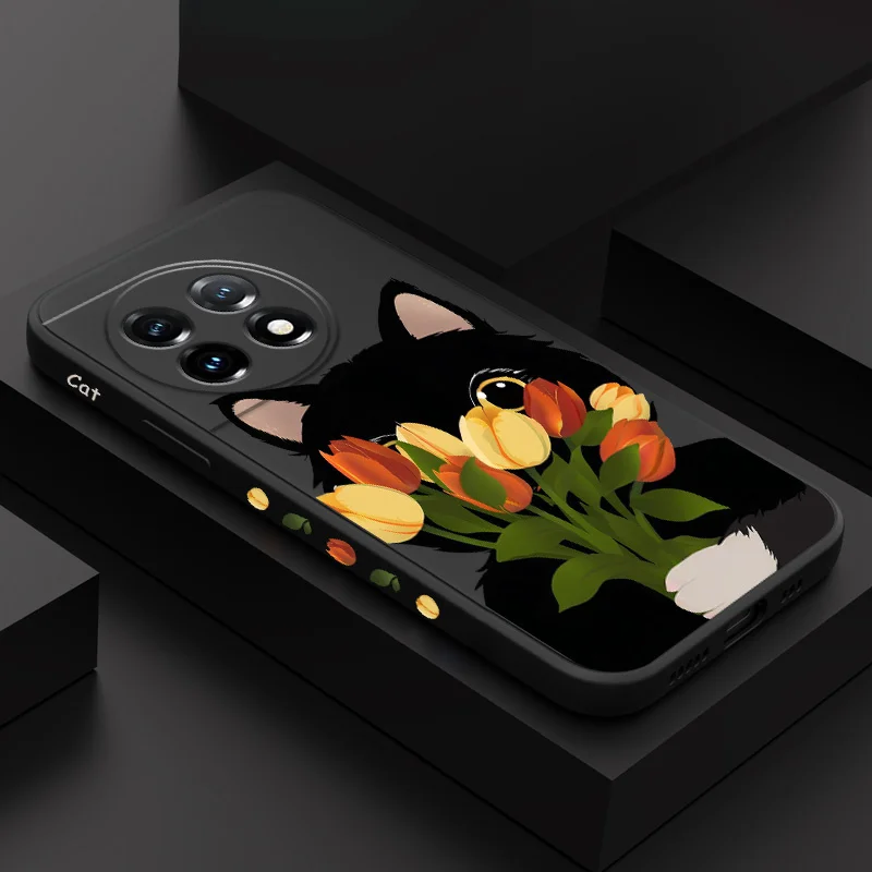 

Tulip Cute Cat Phone Case For Oneplus 13 13R 12 12R 11 11R 10 10R 10T 9R 9RT 9 8T 8 7 7T Pro 5G Liquid Silicone Cover