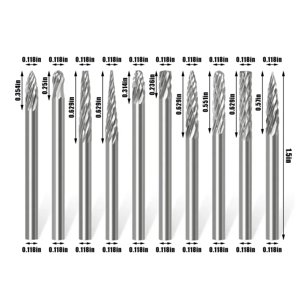 Imagem -02 - Binoax Tungsten Carbide Burr Grupo Rotary Arquivos Burrs Die Grinder Drill 0118 mm Shank 10 Pcs
