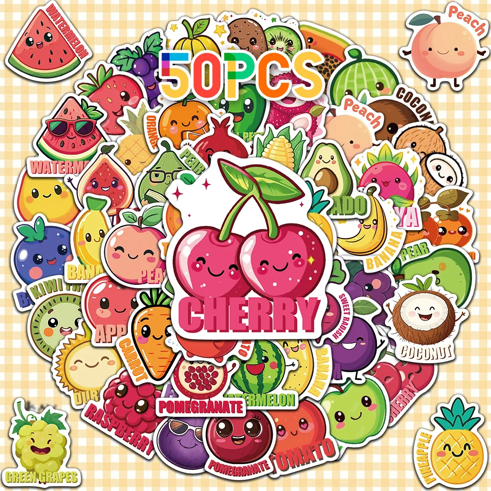 

50pcs fruit and vegetable decorative stickers for New Year gift party decals Back to school laptop cellphone case skateboard