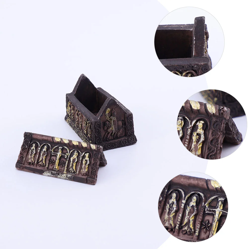 Cercueil Miniature en résine pour Halloween, 2 pièces, 5x4x3cm, décor de paysage, accessoires d'aquarium, breloques de fête, ornements élégants