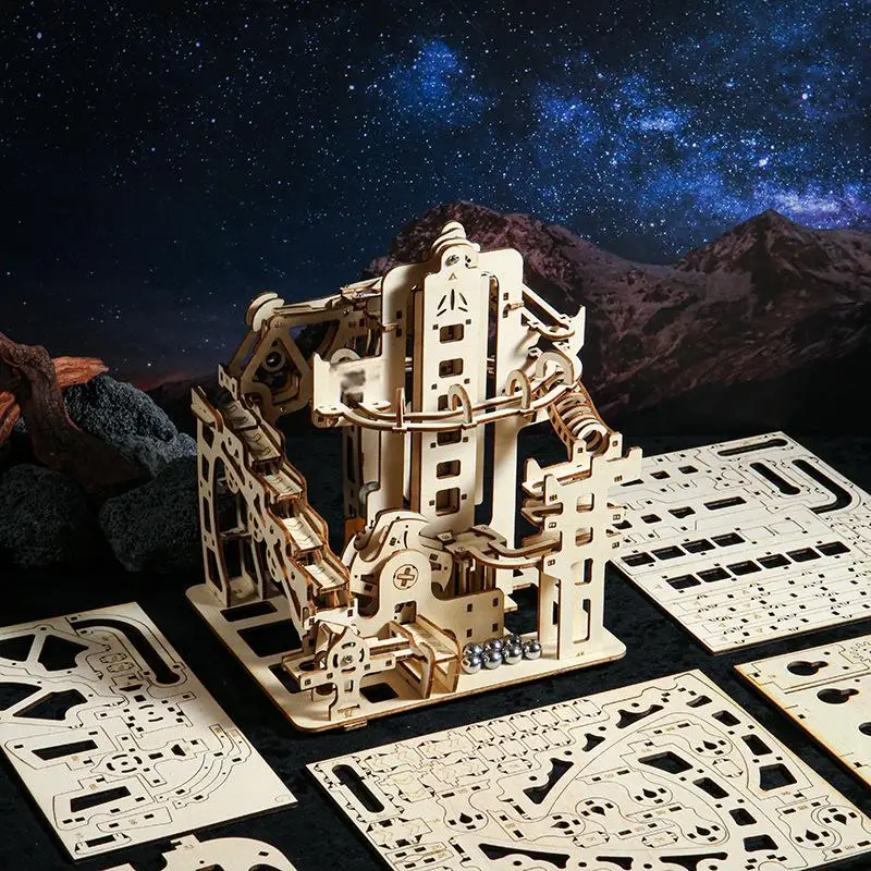 OUZEY 3D تشغيل الرخام الخشبي - نموذج ميكانيكي قاذفة كهربائية، مجموعة تجربة علمية STEM للبالغين والمراهقين من سن 14 عامًا