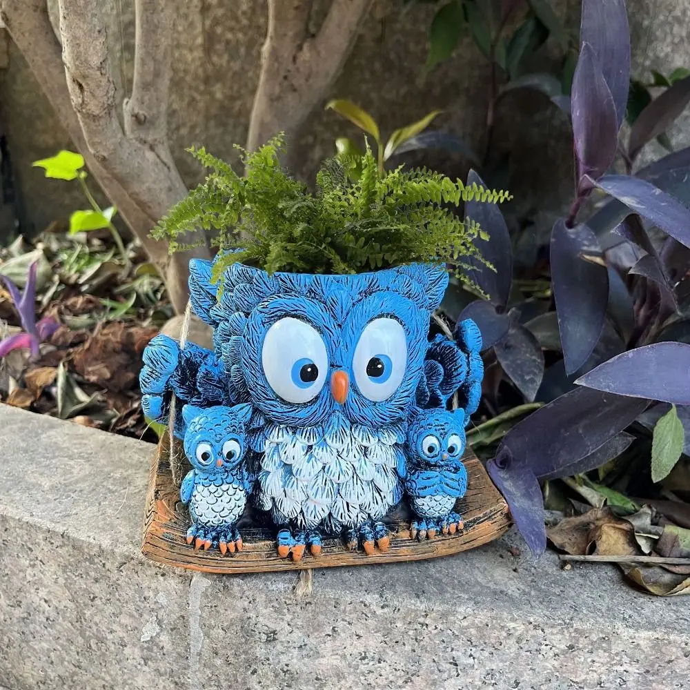 

Creative Resin Owl Statue Planter Cute Hanging Animal Plant Pot Decorative Vase Ornament Desktop
