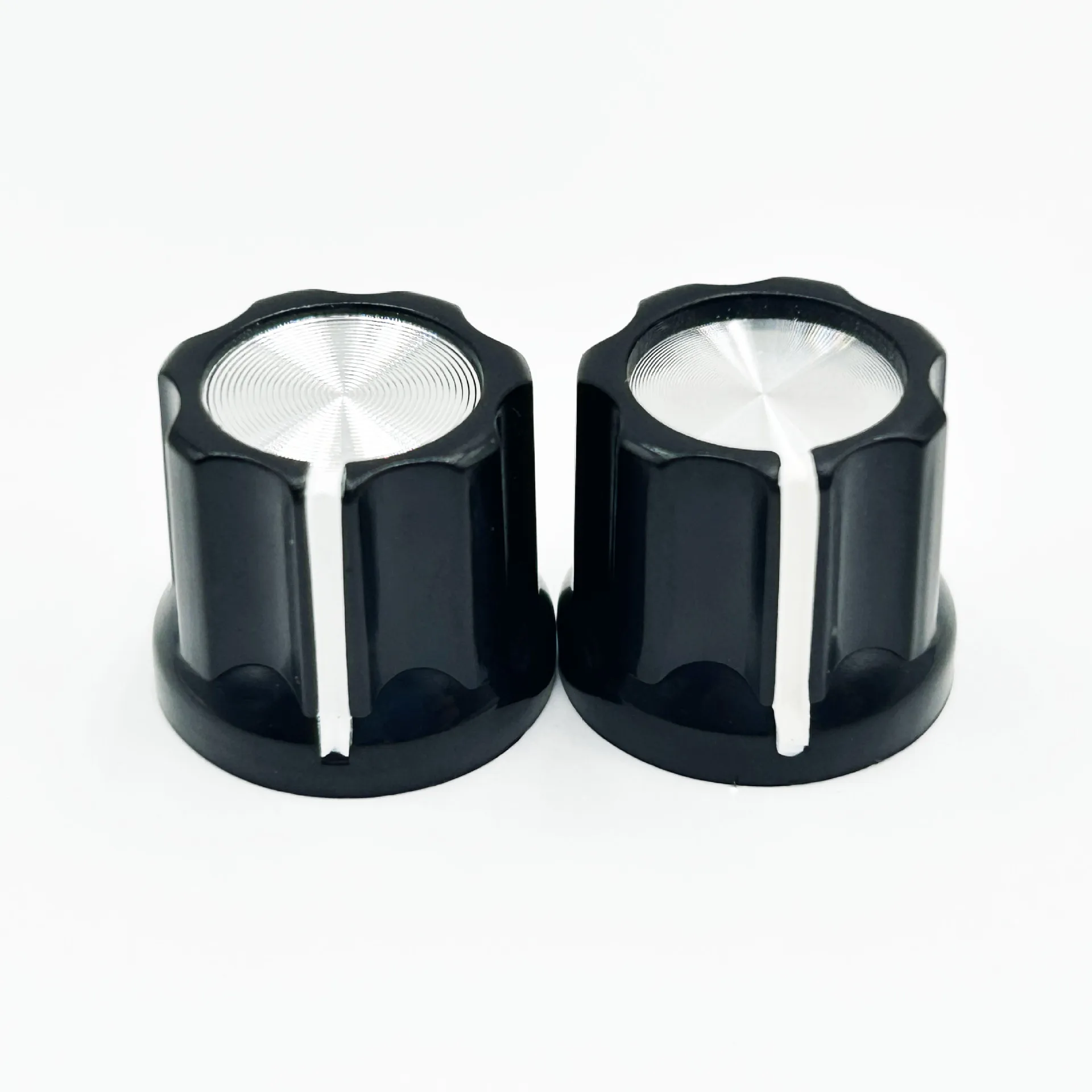 Guitar Volume Knob Cap Black White Line Plastic Knob with Aluminum Insert  Split Shaft & D-Shaft Potentiometers