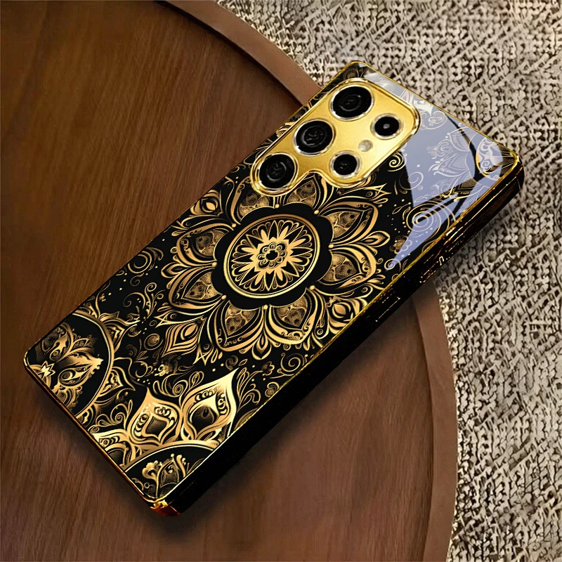 Luxury Mandala Floral Electroplated Golden Phone Case For Samsung A23 A33 A53 A73 A14 A34 A54 A15 A35 A55 A06 A16 36 Glass Cover