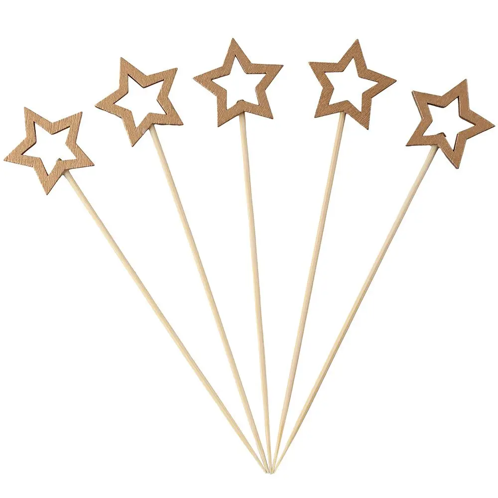 50 pcs 5.5 Inch Five Pointed Star Bamboo Skewers Bamboo Disposable Fruit Bamboo Skewers Selected Bamboo Skewers for Cocktails