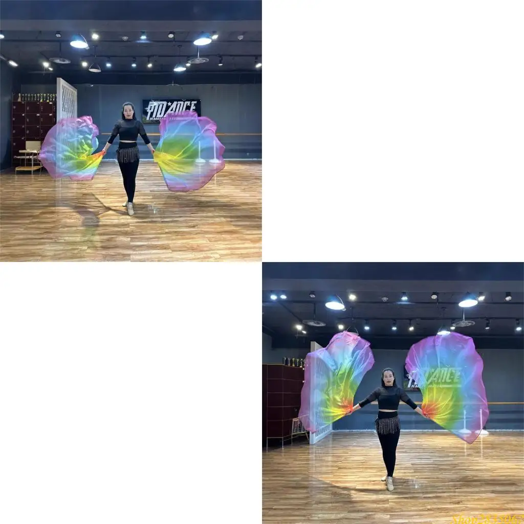 Gradients mousseline soie drapeau culte coloré avec une tige flexible pour danse décore 831f