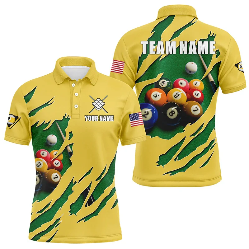2025 New Design Billiard Polo Shirt Men Custom Name Billiards Shirt Player League Short Sleeve Summer Sports Team Tee Shirts