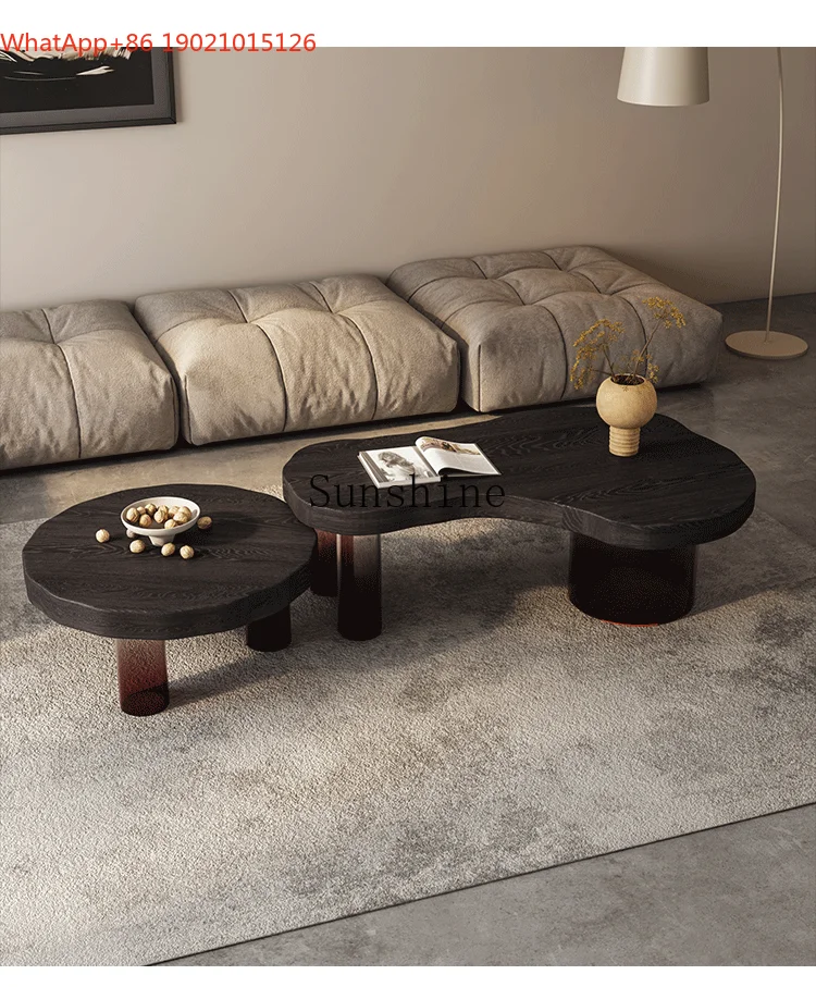 Cream style modern simple small apartment household living room sunshine solid wood coffee table