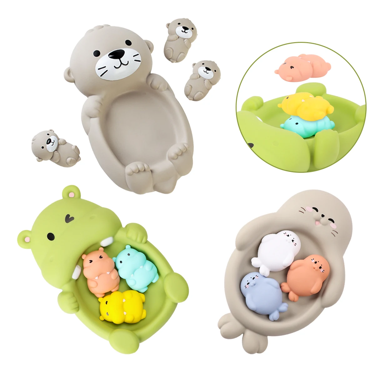 4 Pcs 아기 욕실 부동 동물 바다 사자 하마 물 어린이 여름 수영장 목욕 장난감 선물