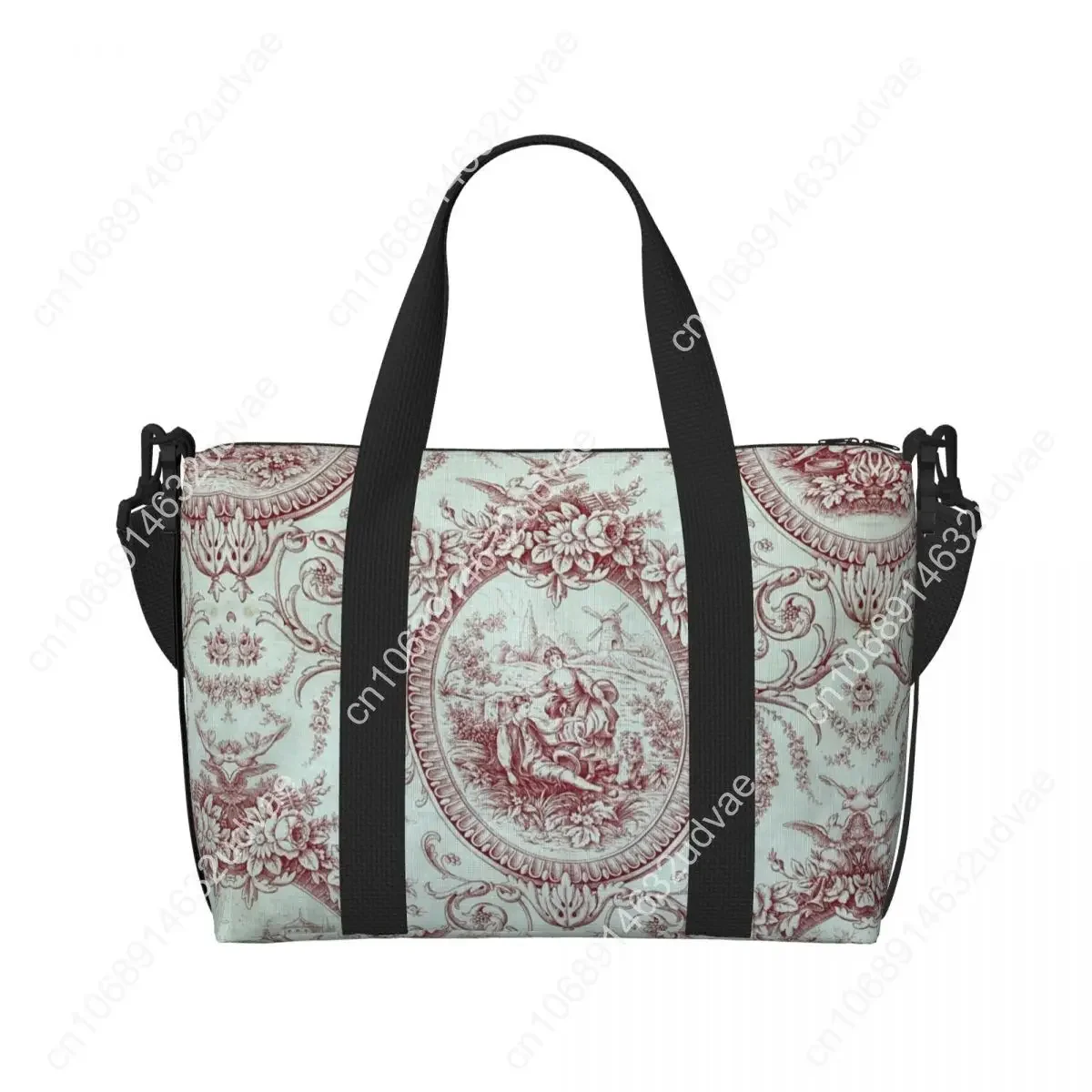 Tas Tote Motif Toile De Jouy Biru Dongker Prancis Kustom, Tas Bahu Wanita Kapasitas Besar, Seni Tradisional, Tas Olahraga, Pantai, dan Perjalanan