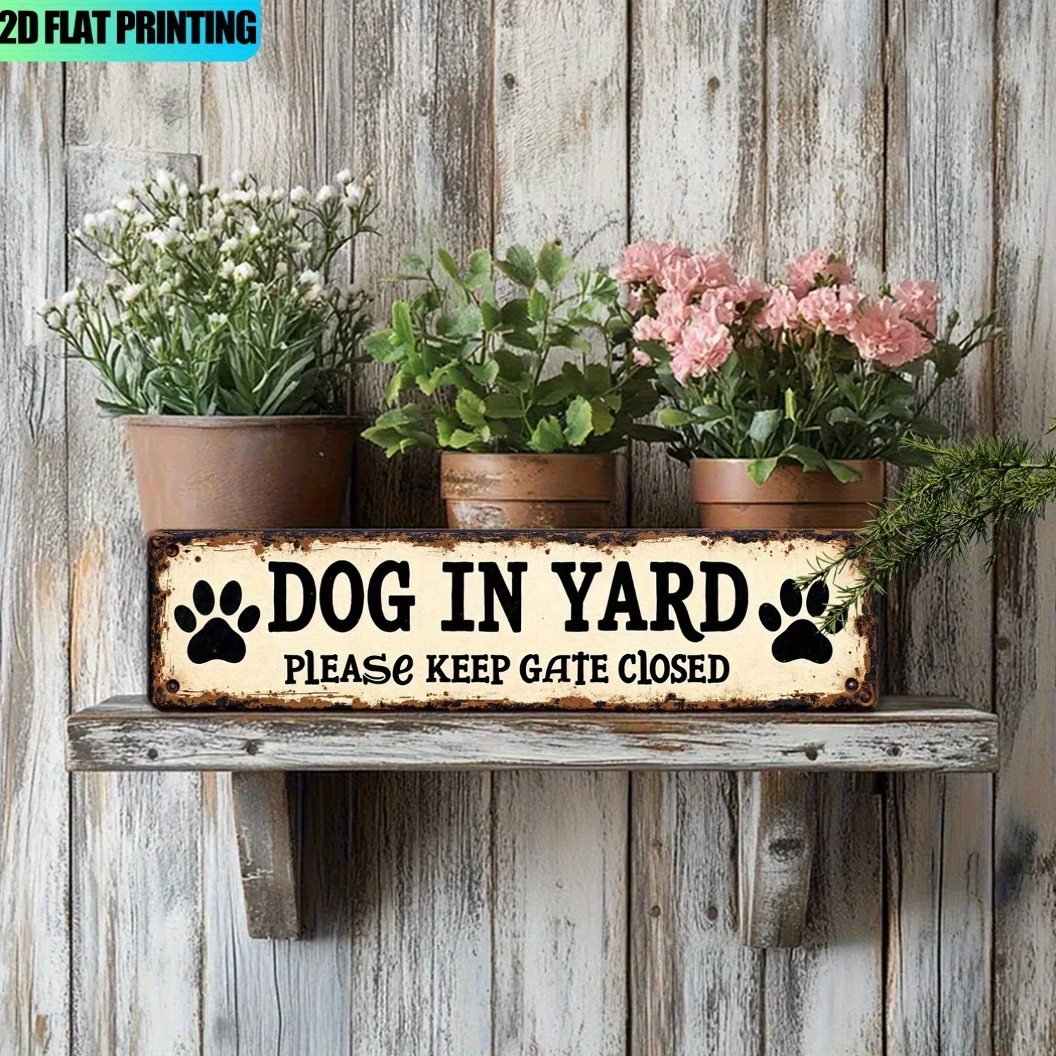 Décoration avec empreintes de pattes - Panneau « Chiens dans la cour - Veuillez garder la porte ferm