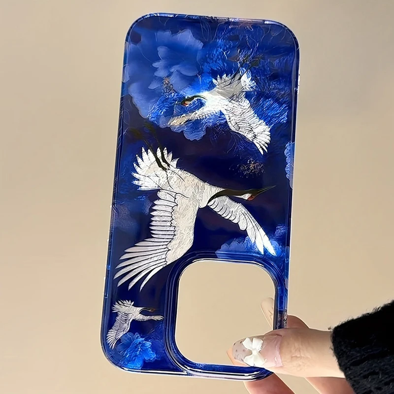 Luxury Red-Crowned Crane Laser Gradient Phone Case for iPhone 16 15 14 13 Pro Max 13 12 11 XS X XR 7 8 16 Plus SE 2020 16e Cover