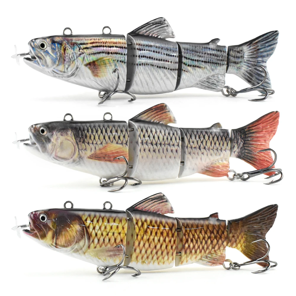 Electric Lure Wobblers for Fishing 4-Segement Swimbait Rechargeable Lure Crankbait Flashing LED Light Robotic Fishing Lure