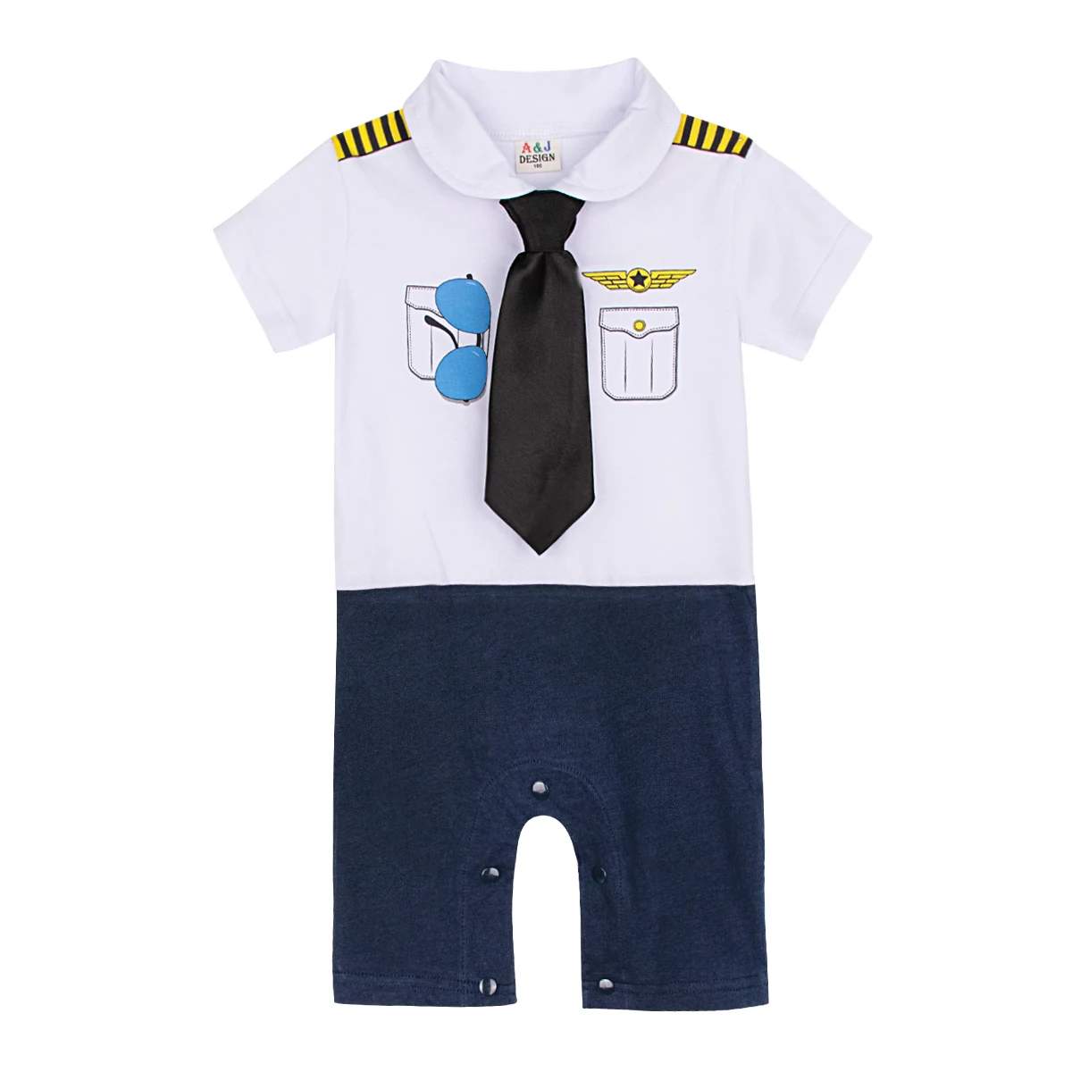 Baby Boy Pilot Costume Infant Carnival Outfit with Hat Tie Cosplay Romper Pilot Uniform Halloween Clothes Sets