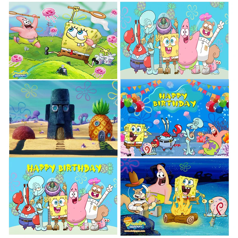 125x80cm Spongebob Squarepants Theme Square Party Backdrops Children Happy Birthday Decoration Supplies Baby Shower Photo Banner