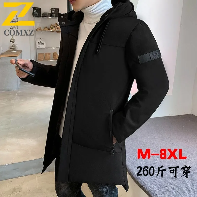 COMXZ Men's Mid-Length Winter Cotton-Padded Coat Plus Size Thickened Trendy Winter Jacket Waterproof Windproof windbreaker 2025