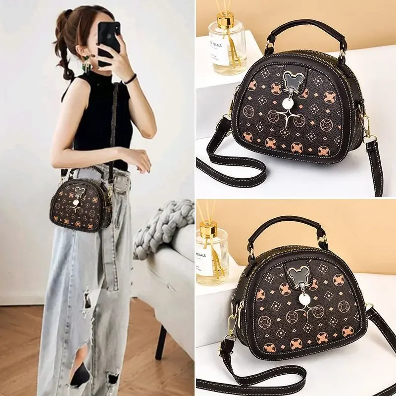 Disney Cute Mickey Fashion One Shoulder Messenger Bag Ladies Leather Braided Bag Female Designer Casual Simple Chest Bag