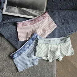 Youth Pure Cotton Striped Boxer Shorts for Men Breathability Sports Bottom Panties U Convex Pouch Underwear Boys Sexy Underpants