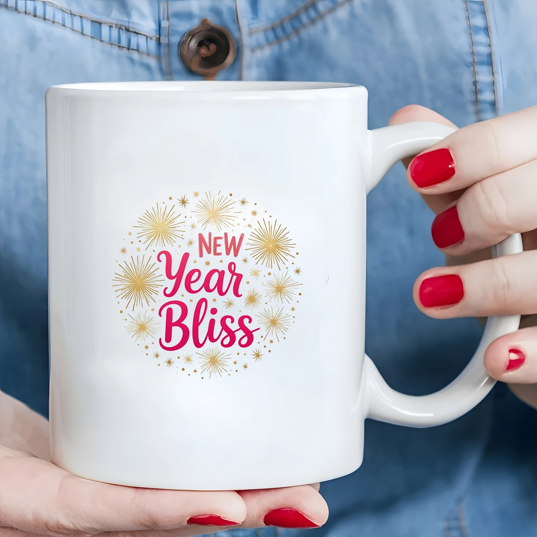 

11oz Cup + New Year Greeting Design + Kids Drink Cup Christmas Gift Essential for Home Office