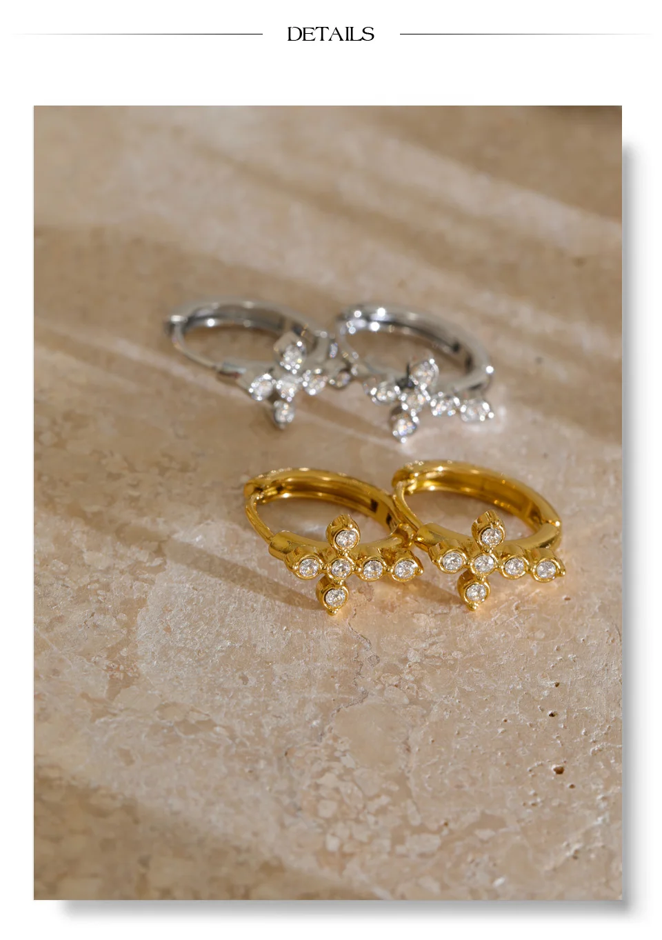Yhpup Neuheiten Edelstahl Zirkonia Blumen-Kreuz-Stern-Creolen 16K PVD-beschichtet Premium Charmanter Schmuck – Detail 8
