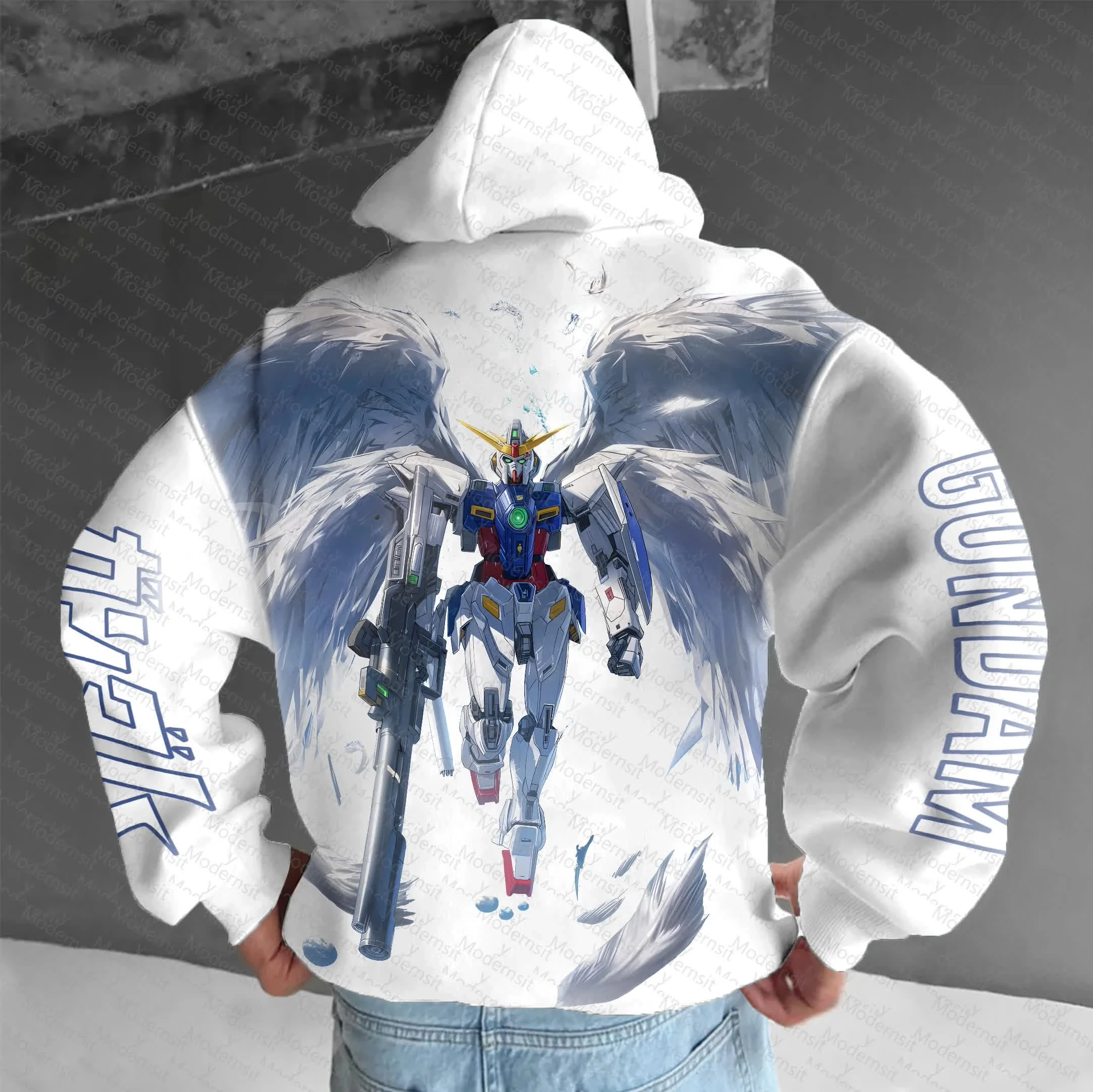 Sudadera con capucha blanca Gundam Wing para hombre y mujer, ropa de calle informal holgada para otoño e invierno, sudadera para correr, Fitness, Cosplay de Anime