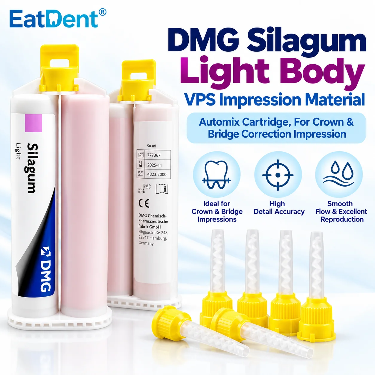 DMG Silagum Light Weight 50ml Ink Box Permanent Denture Implant Prostheses Reliner Partial Fixed Restoration Dentistry Material