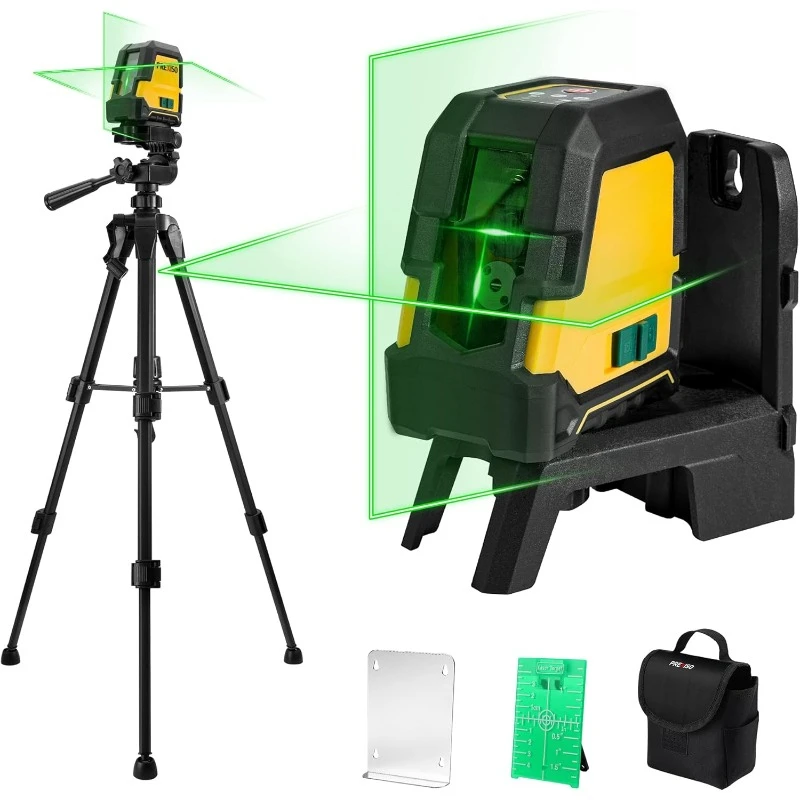 

Laser Level with Tripod - 100Ft Rechargeable Dual Modules Line Laser, Self Leveling Wide Angle Cross Leveler Tool for