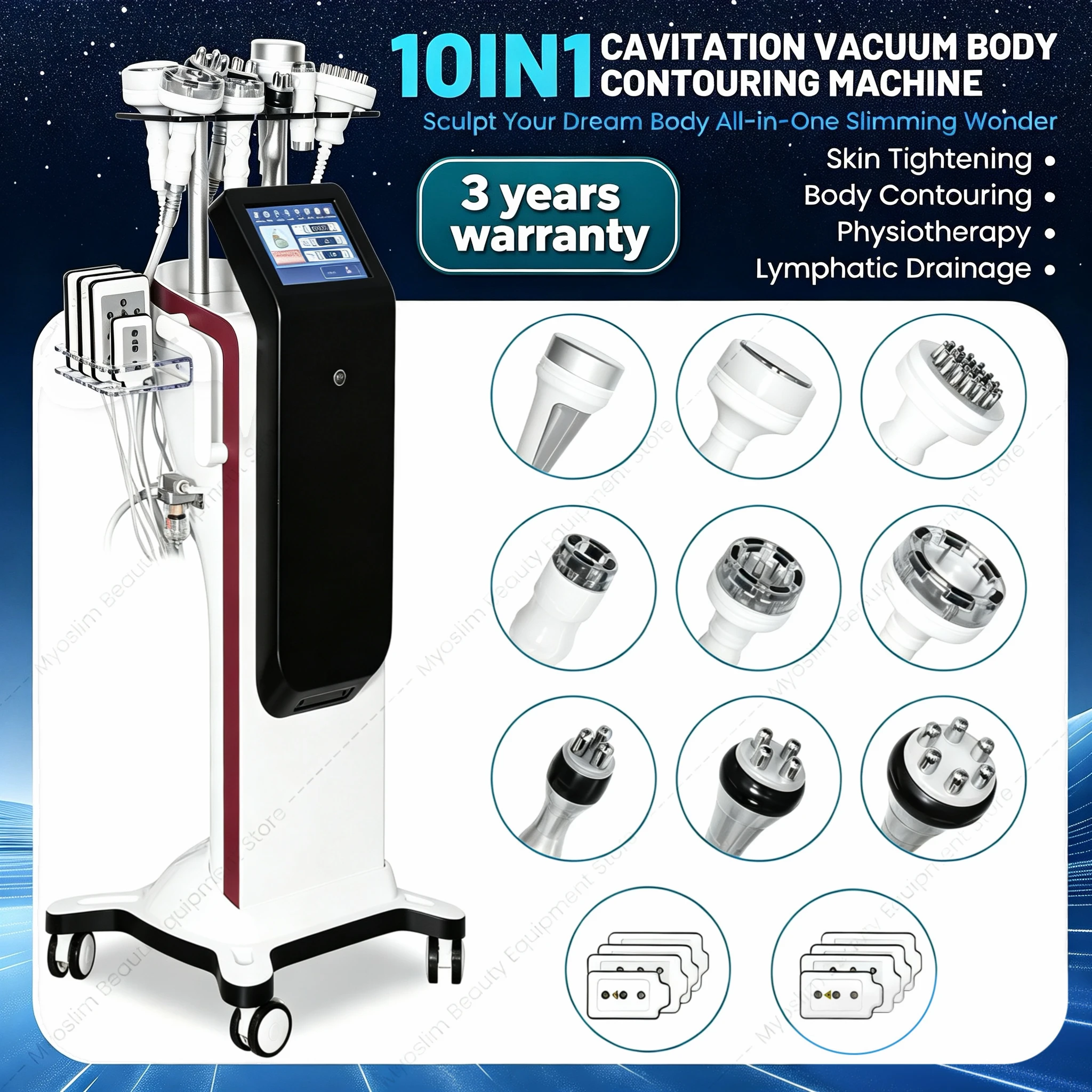 10 In 1 80K Cavitation RF Slimming Machine Vacuum Cellulite Reducer Skin Tightening Anti-Aging Wrinkle Removal Salon Device