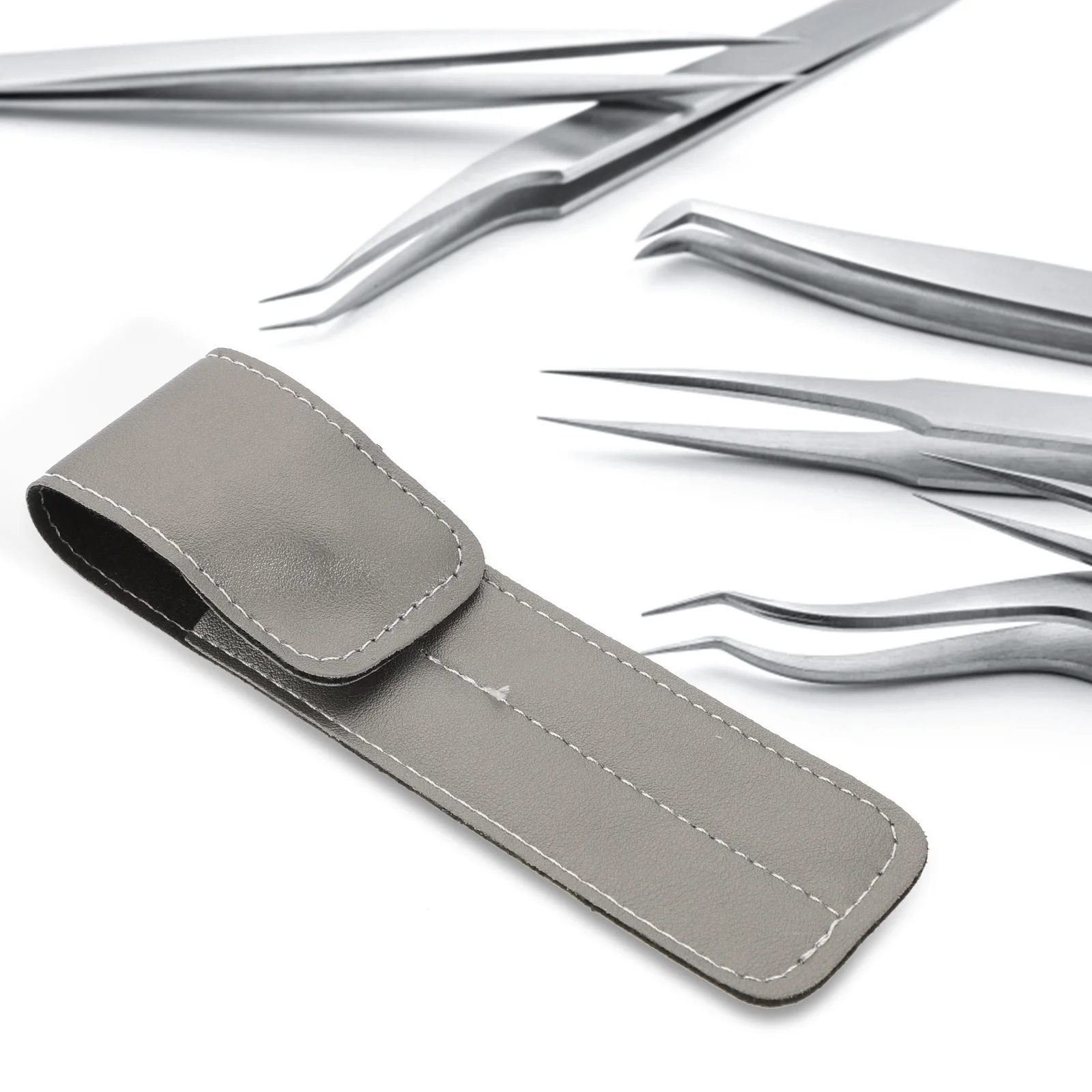 3Pcs Eyelash Tweezers Storage Bag Simple Style PU Magnetic Snap Lightweight Portable Makeup Tweezers Case Holder