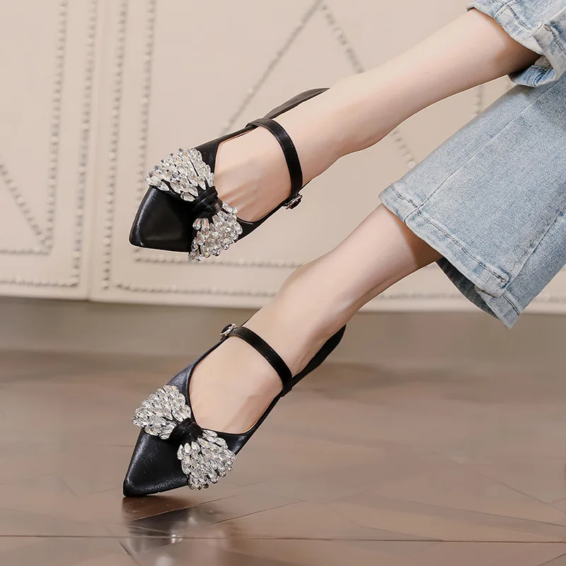 

Элегантная женская обувь на танкетке, роскошные женские туфли на низком каблуке, женские туфли-лодочки со стразами и бантом, удобные женские лоферы