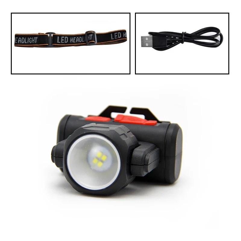 Lampe frontale rotative à LED Rechargeable, double éclairage, idéal pour la pêche