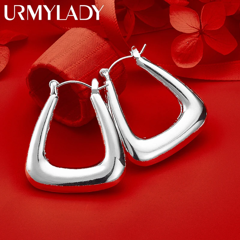 URMYLADY 925 Sterling Silver Luxury Smooth Triangle Clip Earrings for Women's Ear Clips Wedding Party Fashion Charm Jewelry