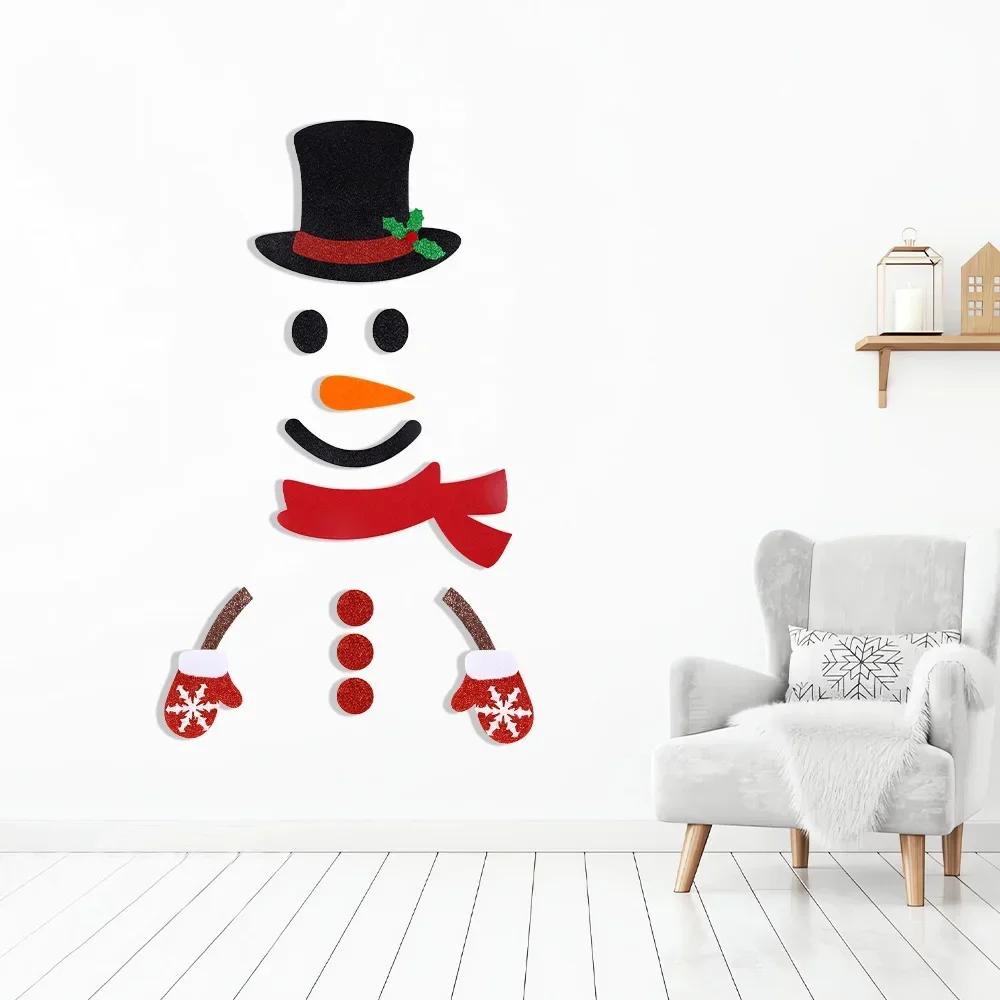 HOT SALE New Year 2024 Christmas Door Window Stickers Felt Cloth Snowman Santa Claus Elk Wall Sticker Christmas Home Decoration