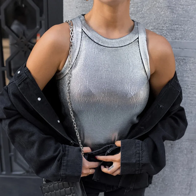 

Sexy Women's Tank Top Off Shoulder O-Neck Solid Ribbed Knitted Fashion Elegant Vest Basic Camisole Elastic Sleeveless Shirt New