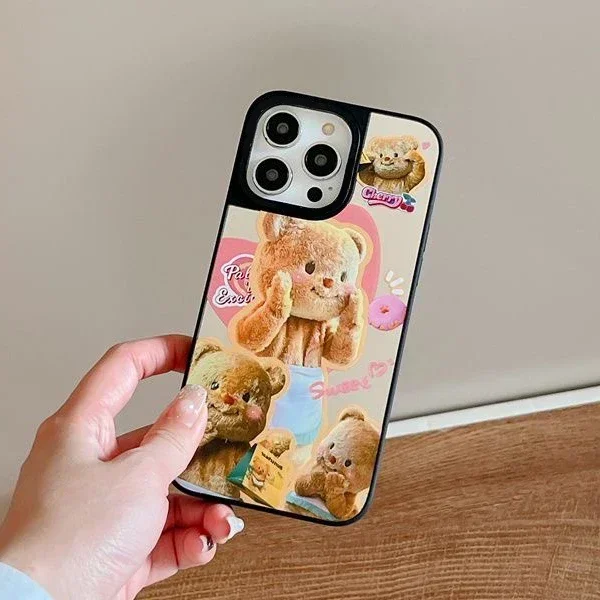 

Plush Bear Mirror Surface Magnetic Phone Case Cover for iPhone 11 12 13 14 15 16 Pro Max Case for iPhone 16 Pro Max