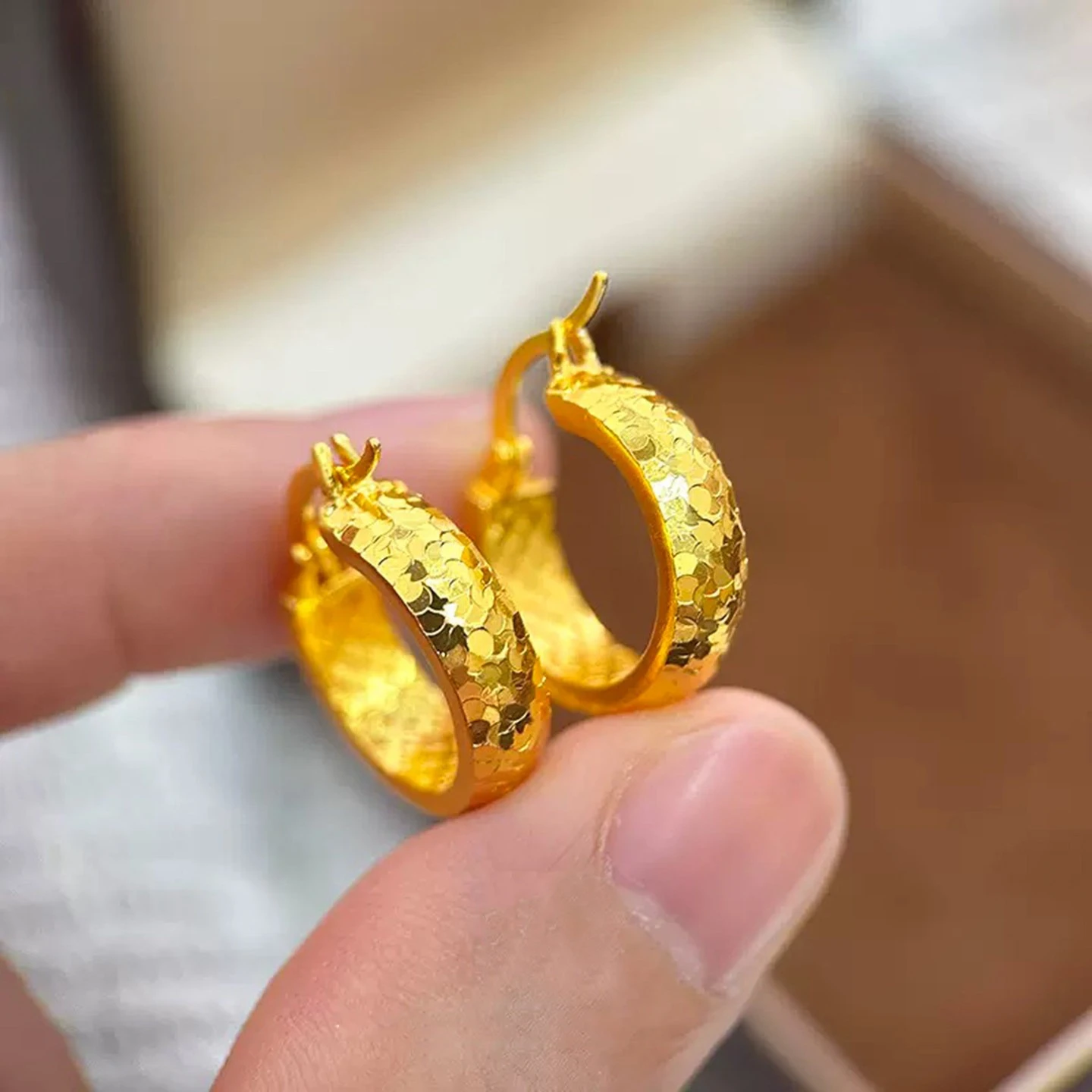 Genuine 18kt Gold Shiny Round Ear Loops for Women Wedding Valentine's Day Birthday Jewelry Earrings Gifts