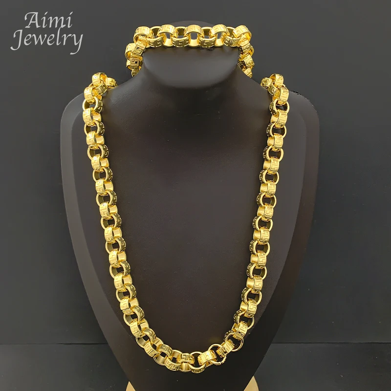 

Hip Hop Original Long Linked Chain Golden Choker for Man Top Quanlity Jewelry Set Necklace Bracelet Jewellery Sets Party Gift