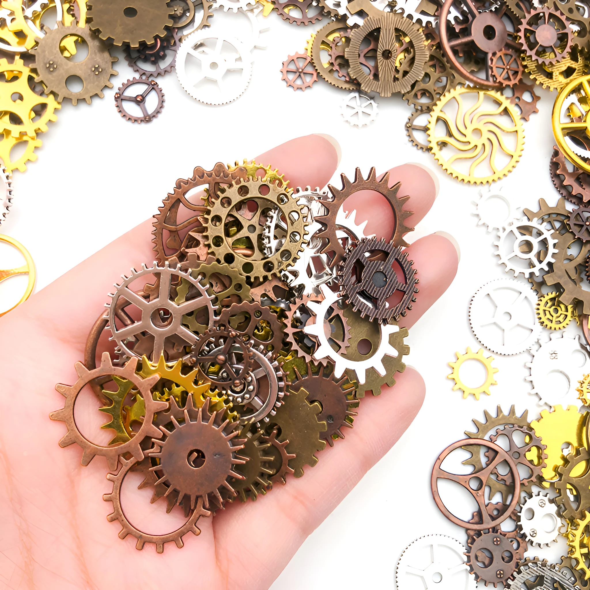 About 50g Random Mix Color Mix Size Metal Mechanical Steampunk Cogs Gears Charms Pendant For DIY Jewelry Making Accessories