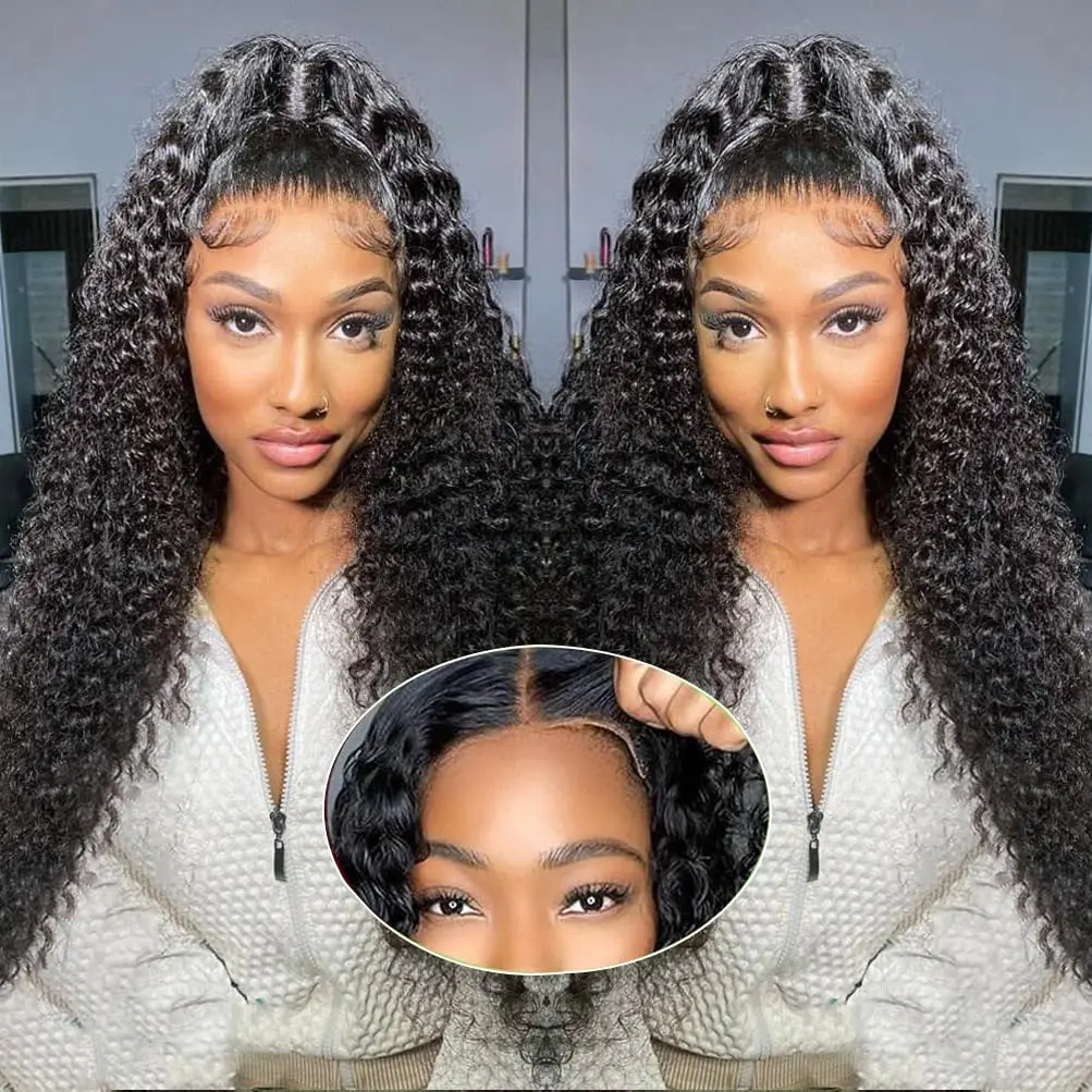 5X5 Glueless Wigs Human Hair Pre Plucked 180% Density Wear and Go Deep Wave Wig Human Hair HD Curly Lace Closure Wigs Human Hair