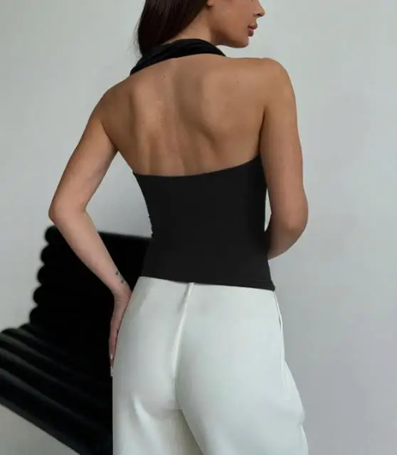 

Top Women 2026 Spring Summer New Solid Color Fashion Spicy Girl Halter Backless Sleeveless Slim Fit Versatile Basic Tank Top