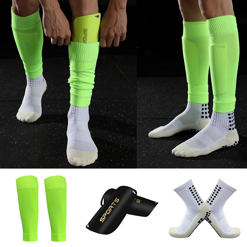 Elastic Futebol Leg Cover Set para Adultos, Anti Slip Meias, Shin Pads, Equipamento de Proteção Esportiva Profissional, 1 de Tamanho, Alta