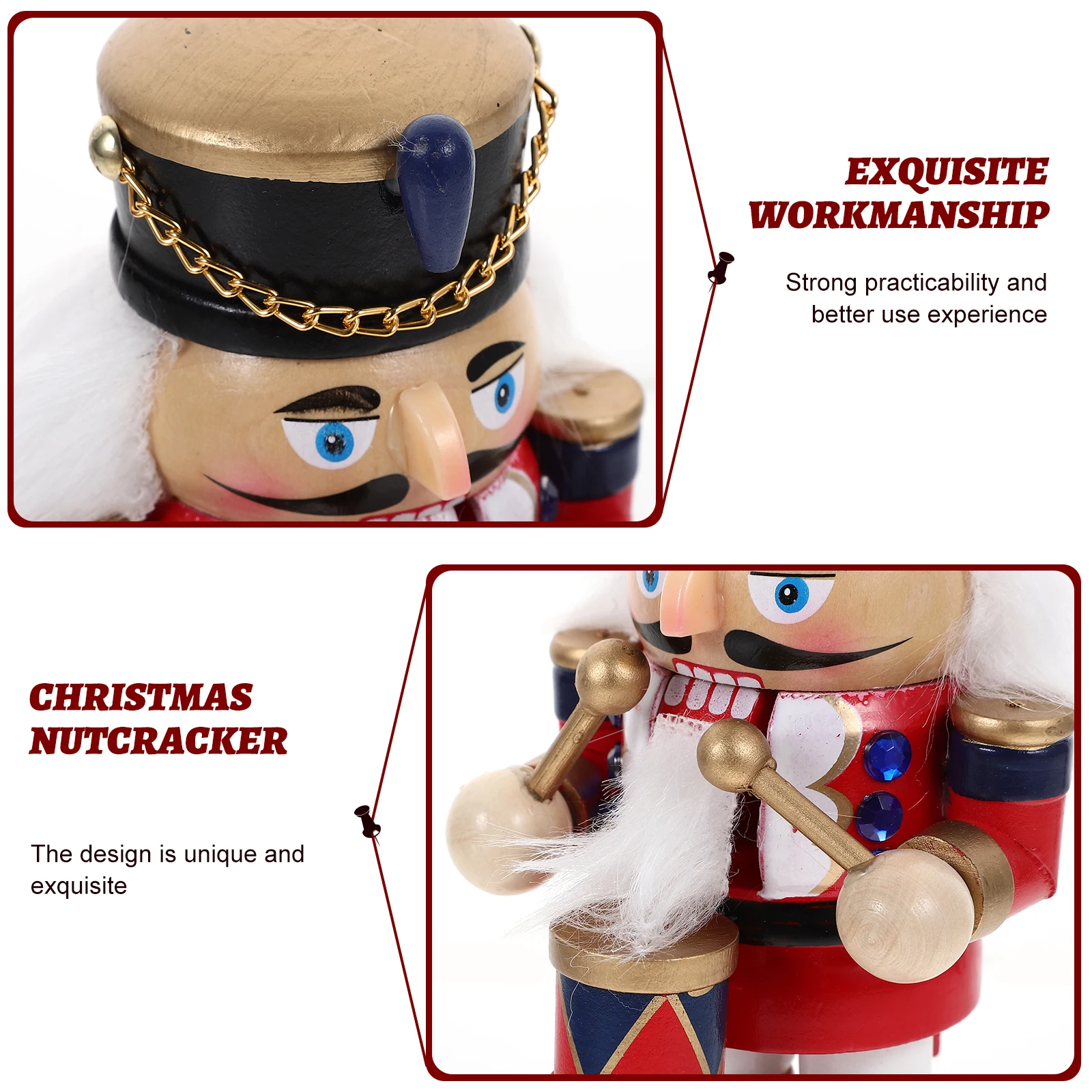 

Christmas Nutcracker Soldier Figurine Decorative Statue Holiday Ornament Festival Display Mini Model Wood Craft