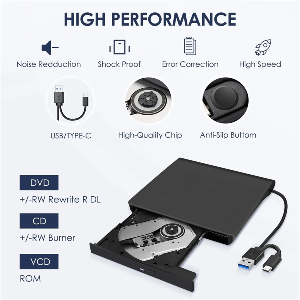 ABDX-CD DVD externo +/-RW Drive, USB 3.0 e USB-C portátil CD e DVD ROM Burner Player Reader Writer Rewriter Disc